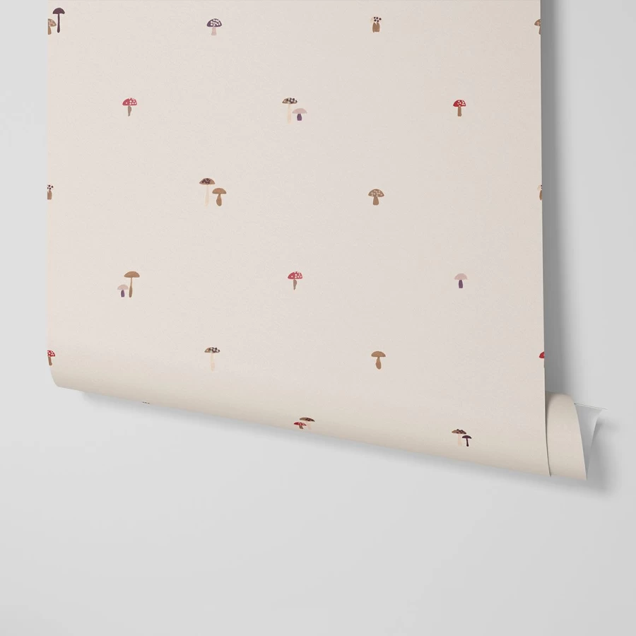 "Piglet in Bed Cream Mushrooms Wallpaper – Botanical Peel and Stick Wallpaper"