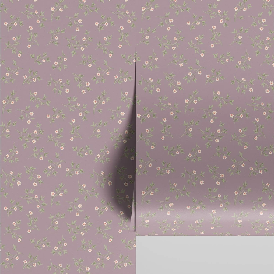 "Piglet in Bed Mauve Floral Spring Sprig Peel and Stick Wallpaper"