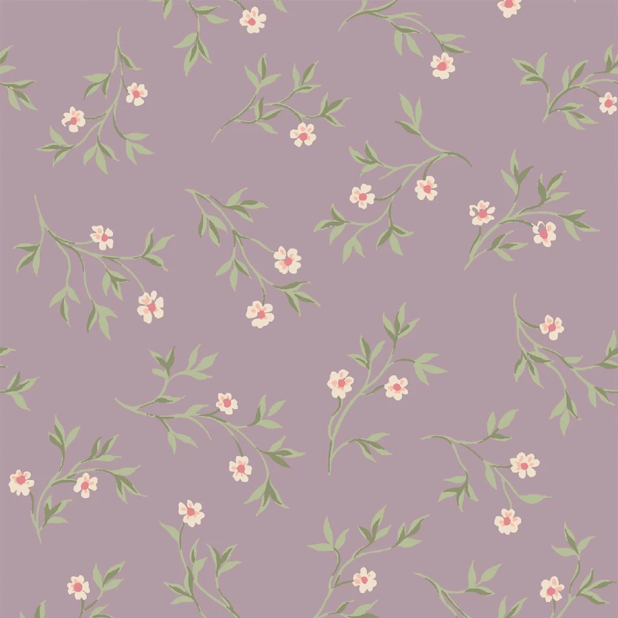 "Piglet in Bed Mauve Floral Spring Sprig Peel and Stick Wallpaper"
