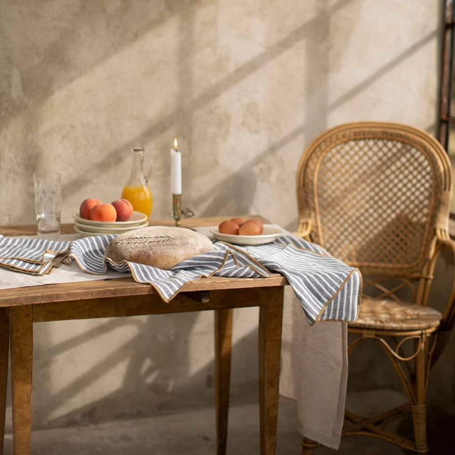 Piglet in Bed 100% Natural Oatmeal Linen Table Runner - Handcrafted Organic Cotton Hemstitch Detail