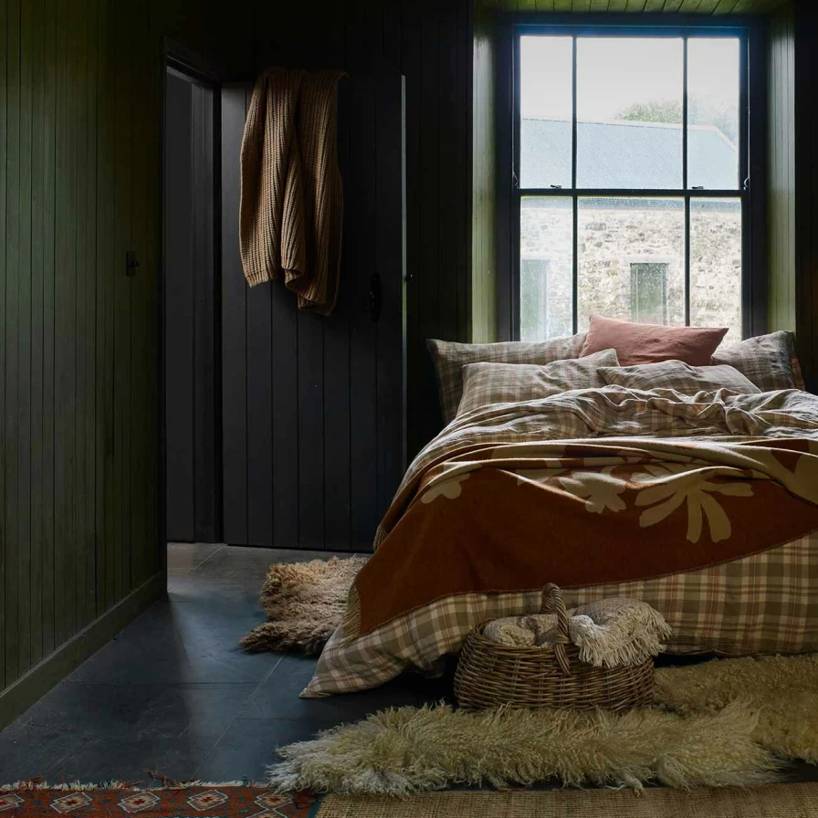 Piglet in Bed Taupe Checkered Linen Duvet Cover Set - Soft & Breathable Bedding