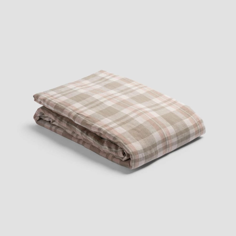 Piglet in Bed Taupe Checkered Linen Duvet Cover Set - Soft & Breathable Bedding