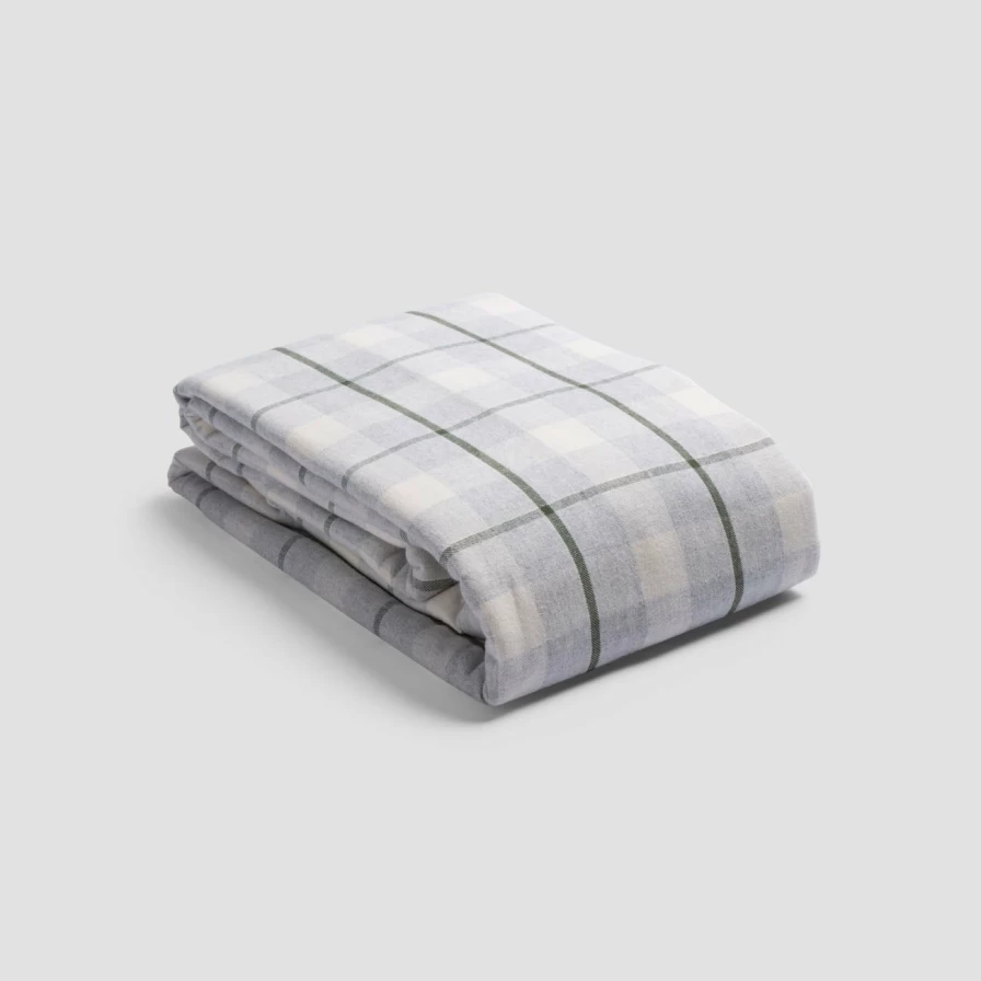 Piglet in Bed Fern Green Check Brushed Cotton Duvet Cover Set - Soft Organic Washed Cotton Bedding