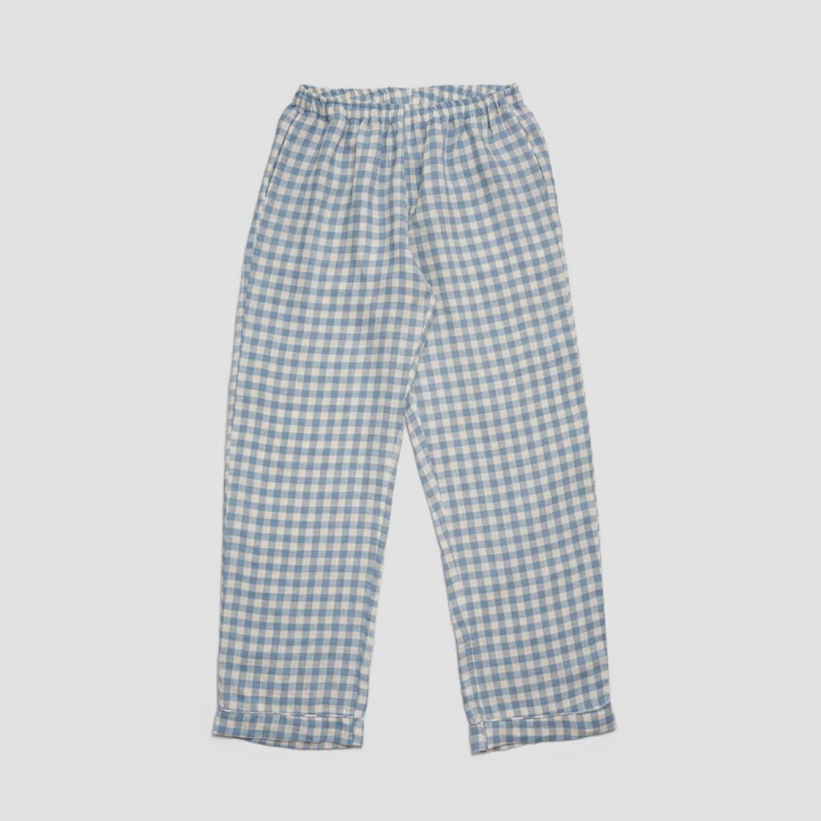 Piglet in Bed Blue Gingham Linen Pajama Pants for Women - Soft & Comfortable Sleepwear