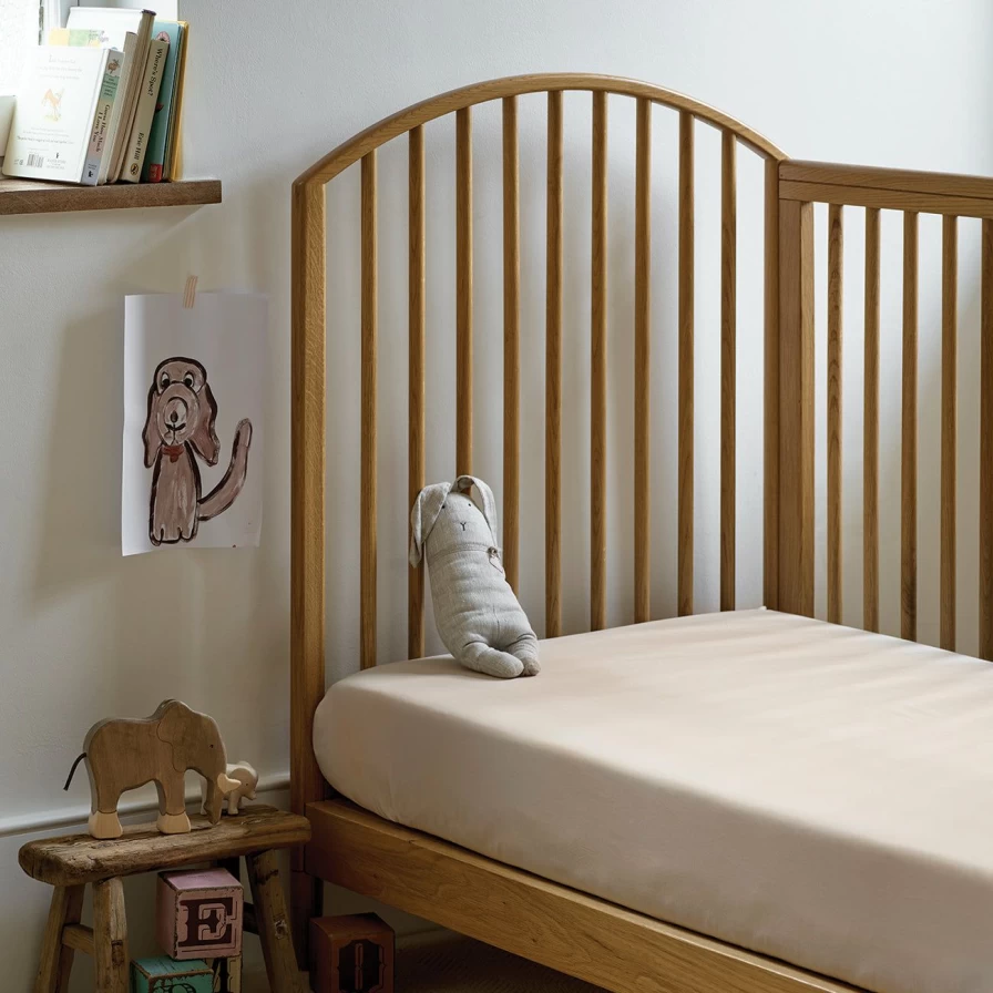 Piglet in Bed Organic Kids Cotton Fitted Sheet - Soft Parchment Bedding for Children's Mattresses
