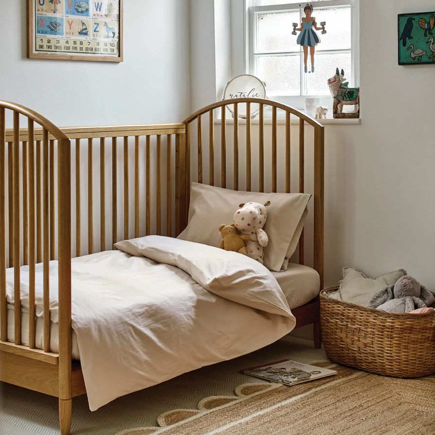 Piglet in Bed Organic Kids Cotton Fitted Sheet - Soft Parchment Bedding for Children's Mattresses