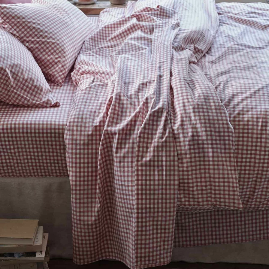Piglet in Bed Red Dune Small Gingham Cotton Flat Sheet – Premium 100% Cotton Bedding