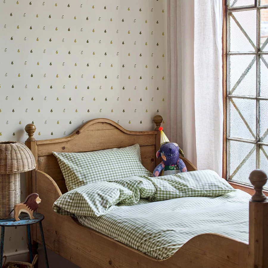 "Piglet in Bed Cream Pears Wallpaper – Vintage Floral Peel & Stick Wallpaper"