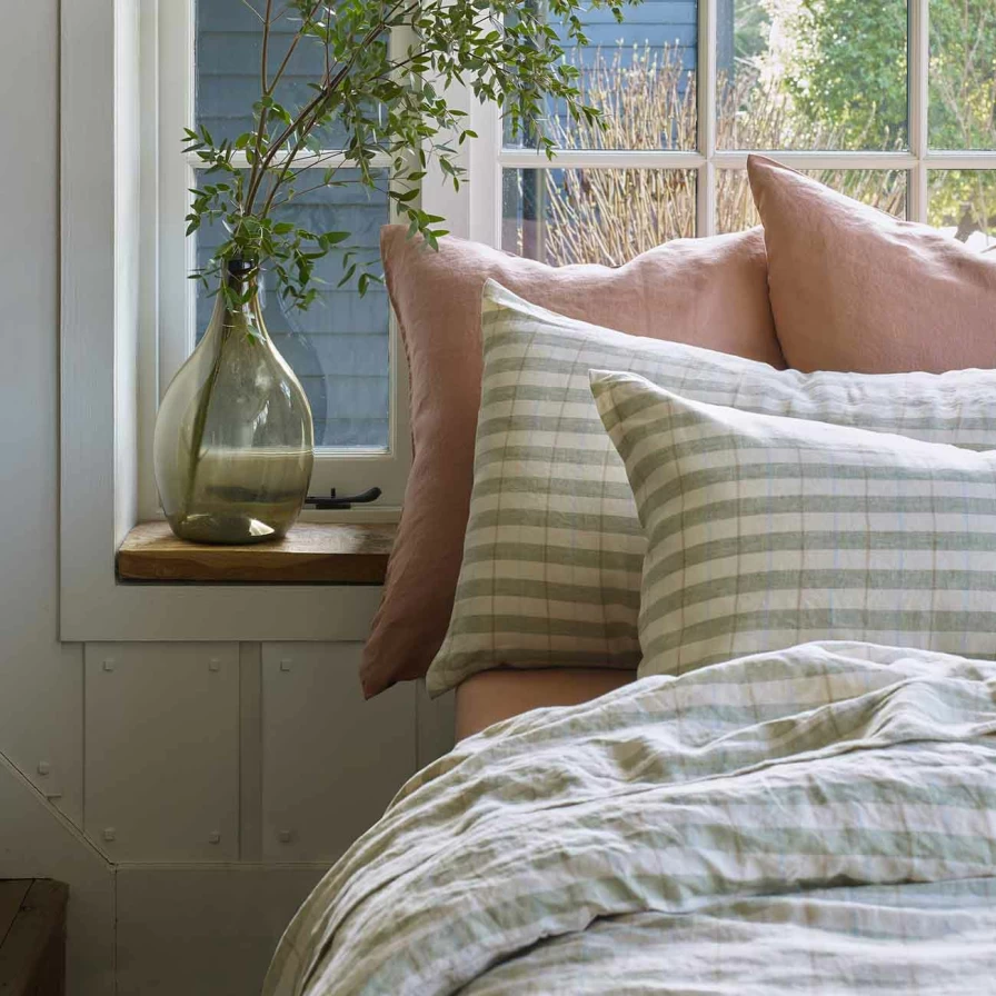 Piglet in Bed 100% Linen Pillowcases - Pear Check Stripe Set of 2