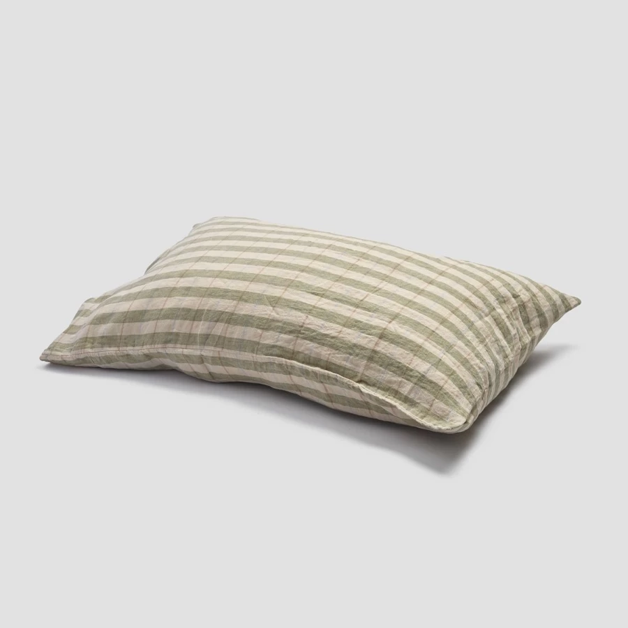 Piglet in Bed 100% Linen Pillowcases - Pear Check Stripe Set of 2