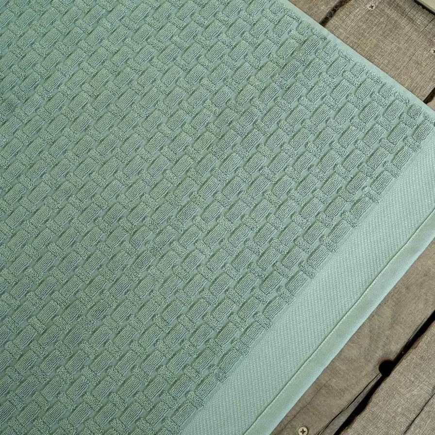 Piglet in Bed Ash Green Basketweave Cotton Bath Mat - Soft, Absorbent, Eco-Friendly