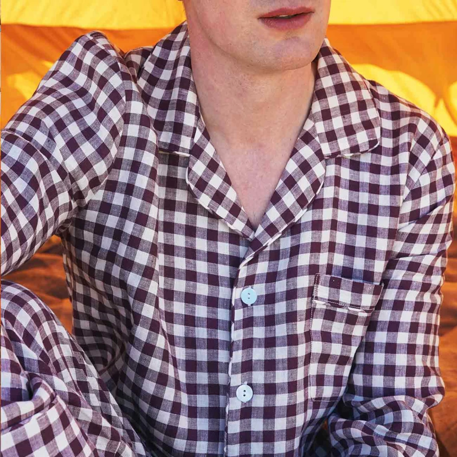 Piglet in Bed Men's Berry Checkered Flannel Pyjama Shirt - Soft Cotton Sleepwear