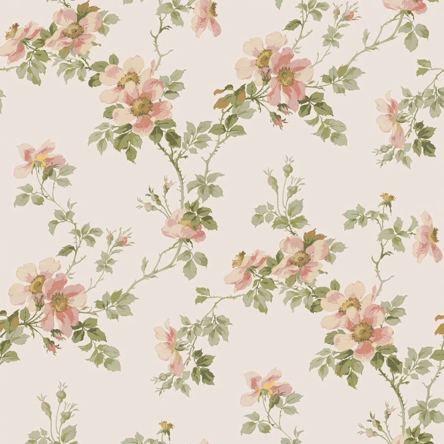 "Piglet in Bed Cream Blush Field Rose Floral Wallpaper – Peel & Stick"