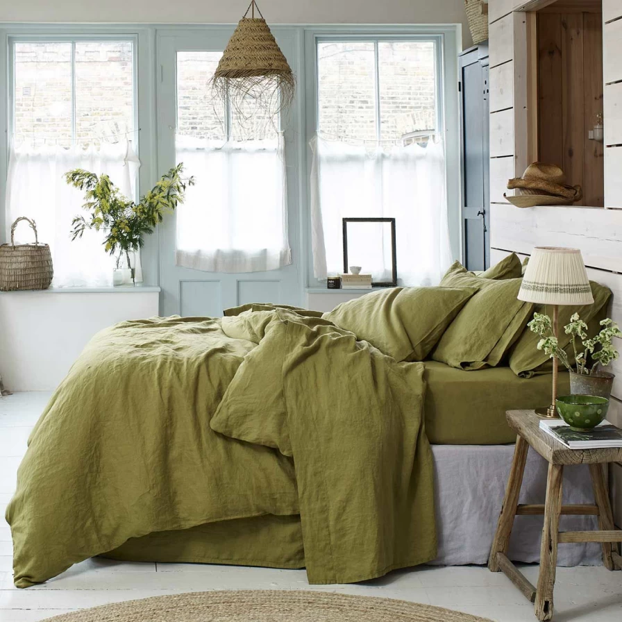 Piglet in Bed 100% Linen Duvet Cover | Botanical Green Organic Bedding Set
