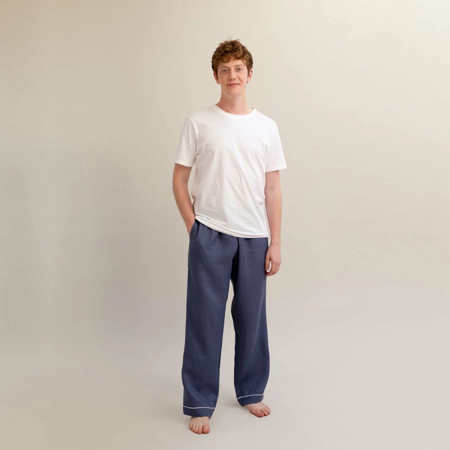 Piglet in Bed Men's Blueberry Linen Pajama Pants - Soft & Breathable Sleepwear