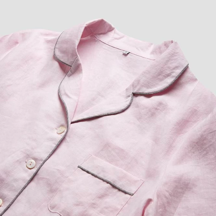 Piglet in Bed Blush Pink Linen Pajama Shirt Top for Women - Soft Sleepwear & Loungewear