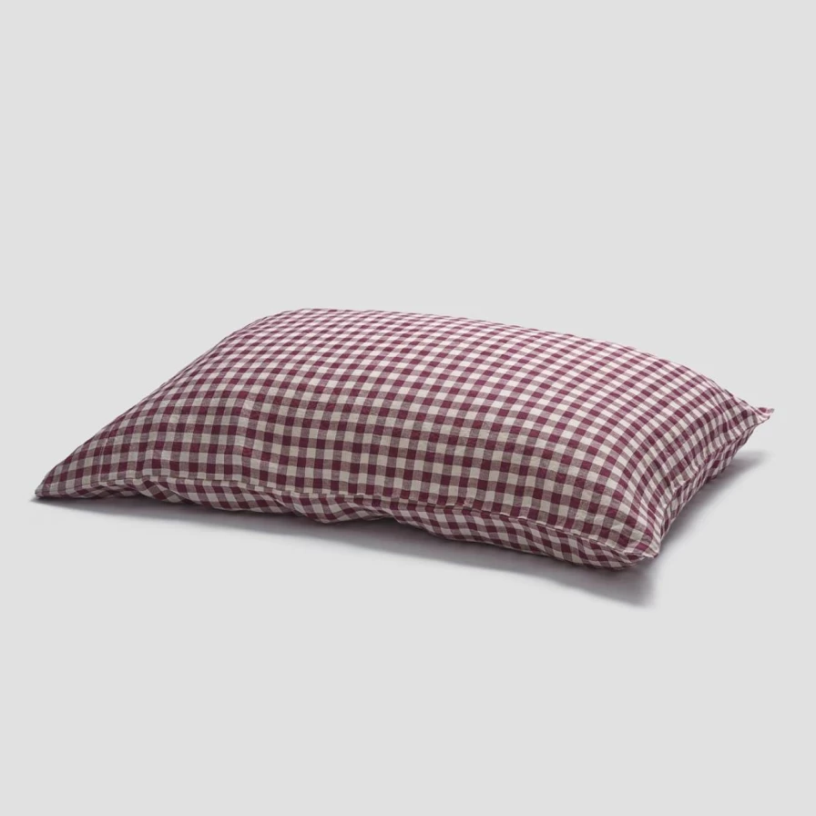Piglet in Bed Berry Gingham Linen Pillowcase Set - 100% Organic Cotton, Pair, Breathable & Soft