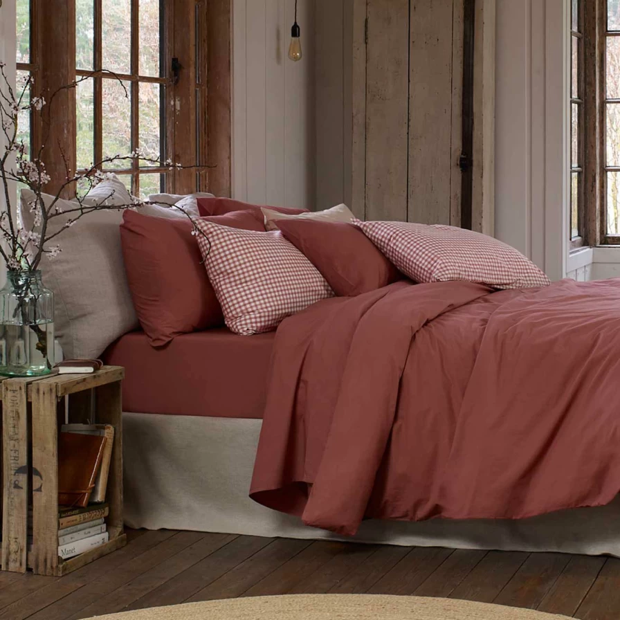 Piglet in Bed Red Dune Washed Cotton Percale Duvet Cover Set - Soft & Breathable Bedding