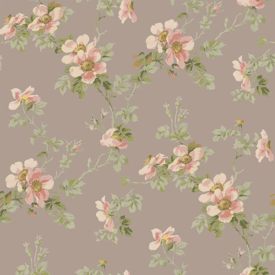 "Piglet in Bed Mushroom Grey Field Rose Peel and Stick Wallpaper"