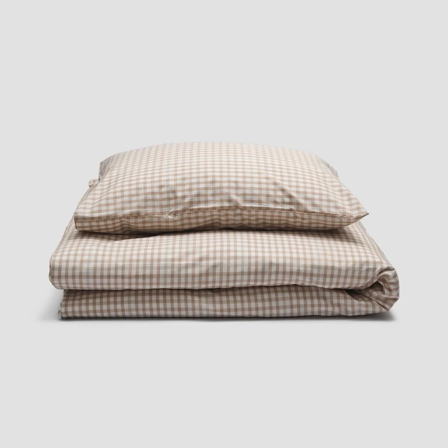 Piglet in Bed Cafe Au Lait Kids Gingham Cotton Bedding Set - Soft & Stylish Checkered Design for Children's Room