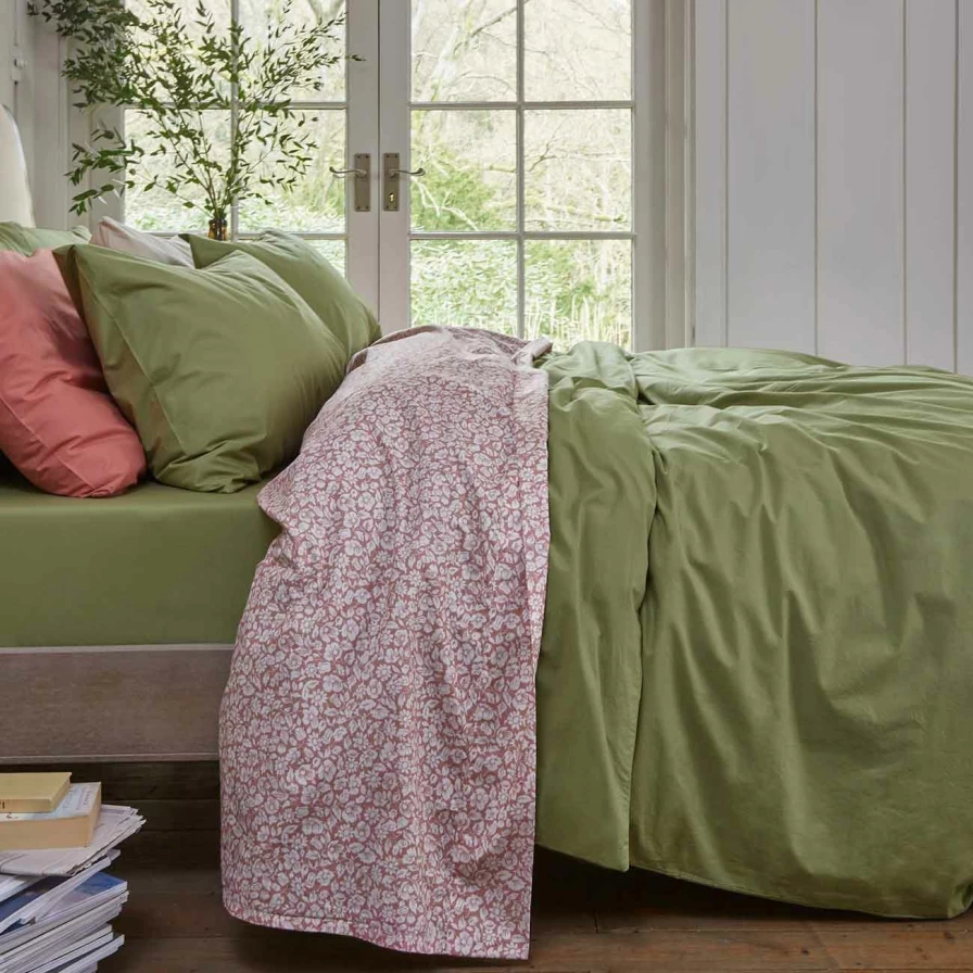 Piglet in Bed Red Dune Meadow Floral Printed 100% Cotton Flat Sheet - Soft & Breathable Bedding