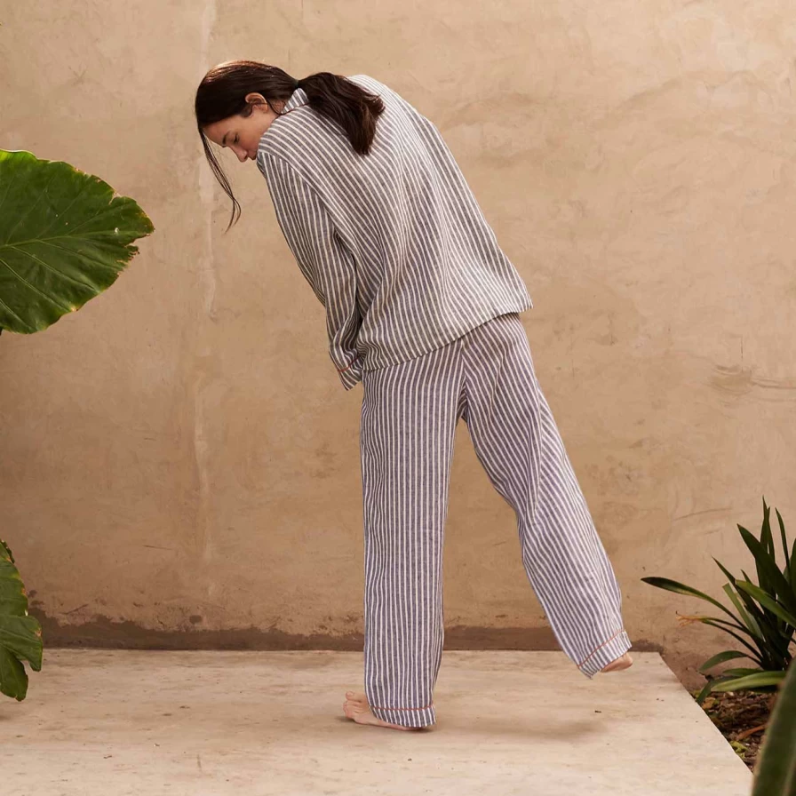 Piglet in Bed Midnight Stripe Linen Pyjama Pants for Women - Comfortable Sleepwear Trousers