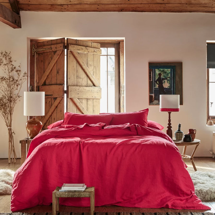 "Piglet in Bed Fuchsia Linen Duvet Cover – 100% French Flax Bedding Set"