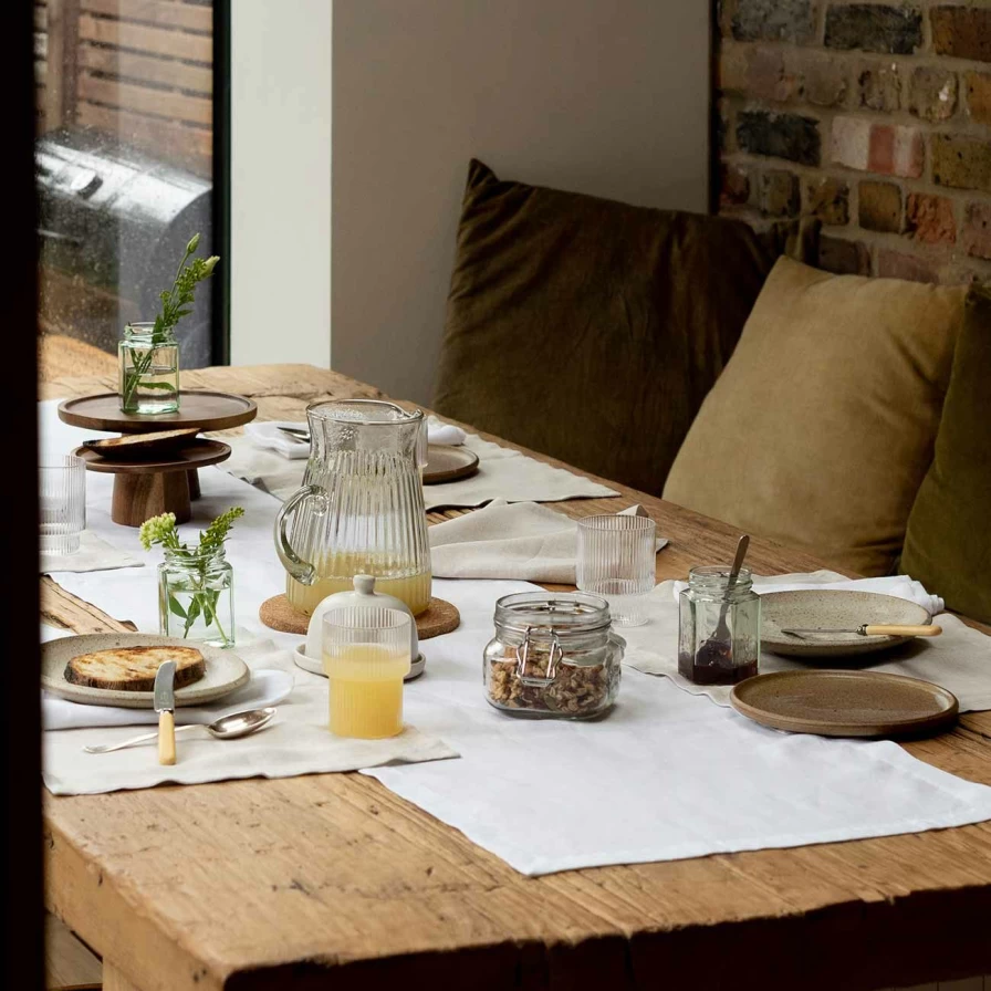 Piglet in Bed Organic Oatmeal Linen Placemats - Set of 4 Reversible Table Mats for Dining & Decor