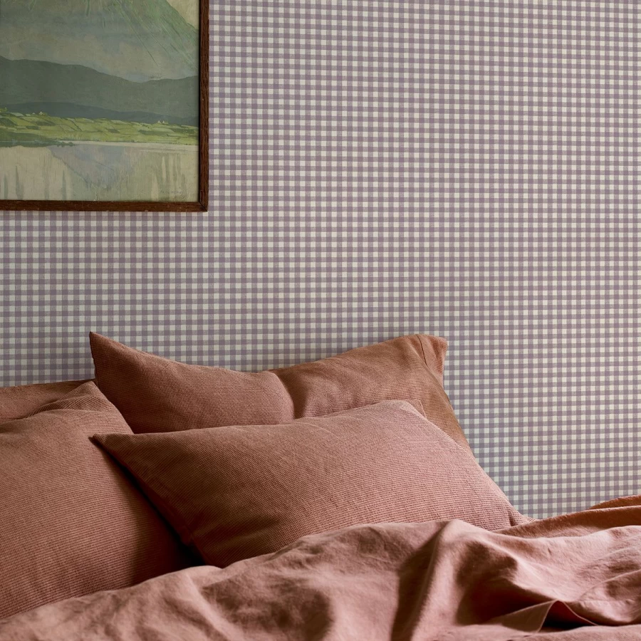 Piglet in Bed Elderberry Gingham Wallpaper – Floral Vintage Peel and Stick Wallpaper for Home Decor