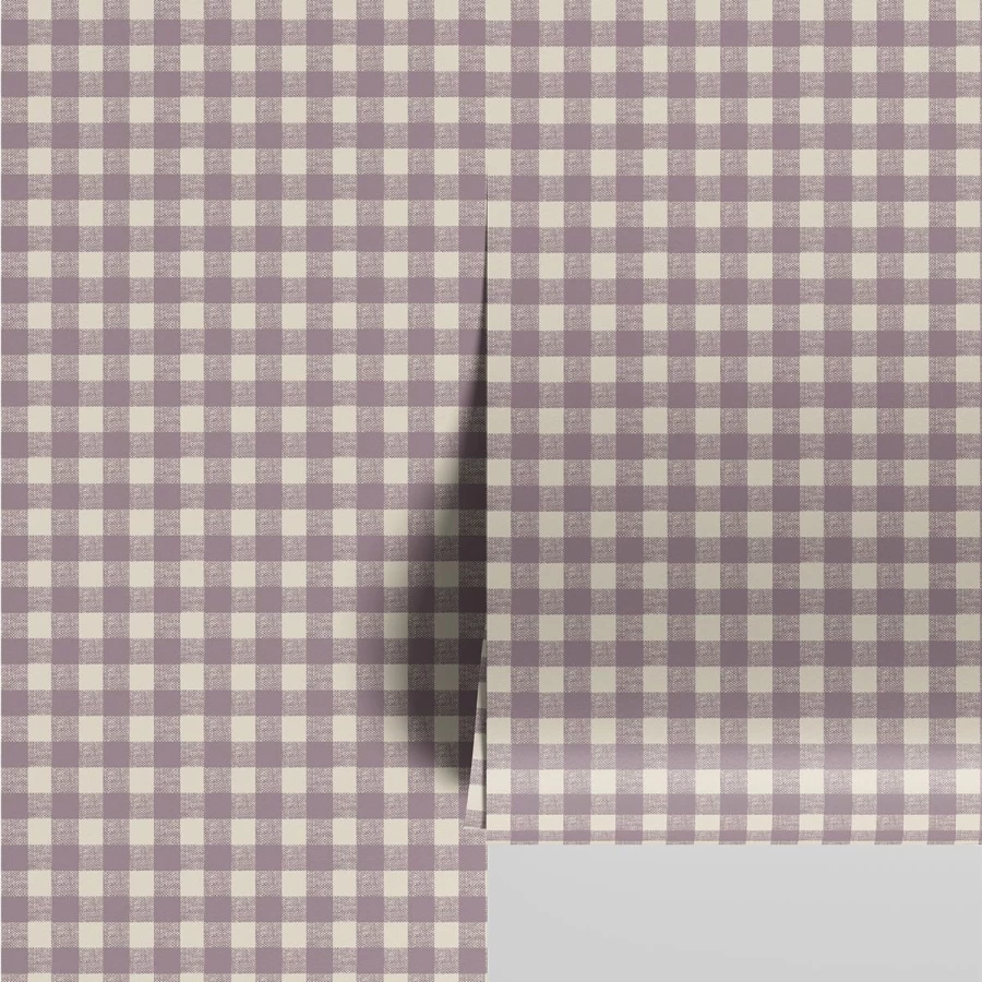 Piglet in Bed Elderberry Gingham Wallpaper – Floral Vintage Peel and Stick Wallpaper for Home Decor