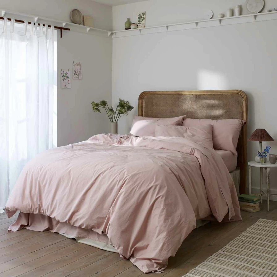 Piglet in Bed French Rose 100% Washed Cotton Percale Duvet Cover Set - Soft & Breathable Bedding