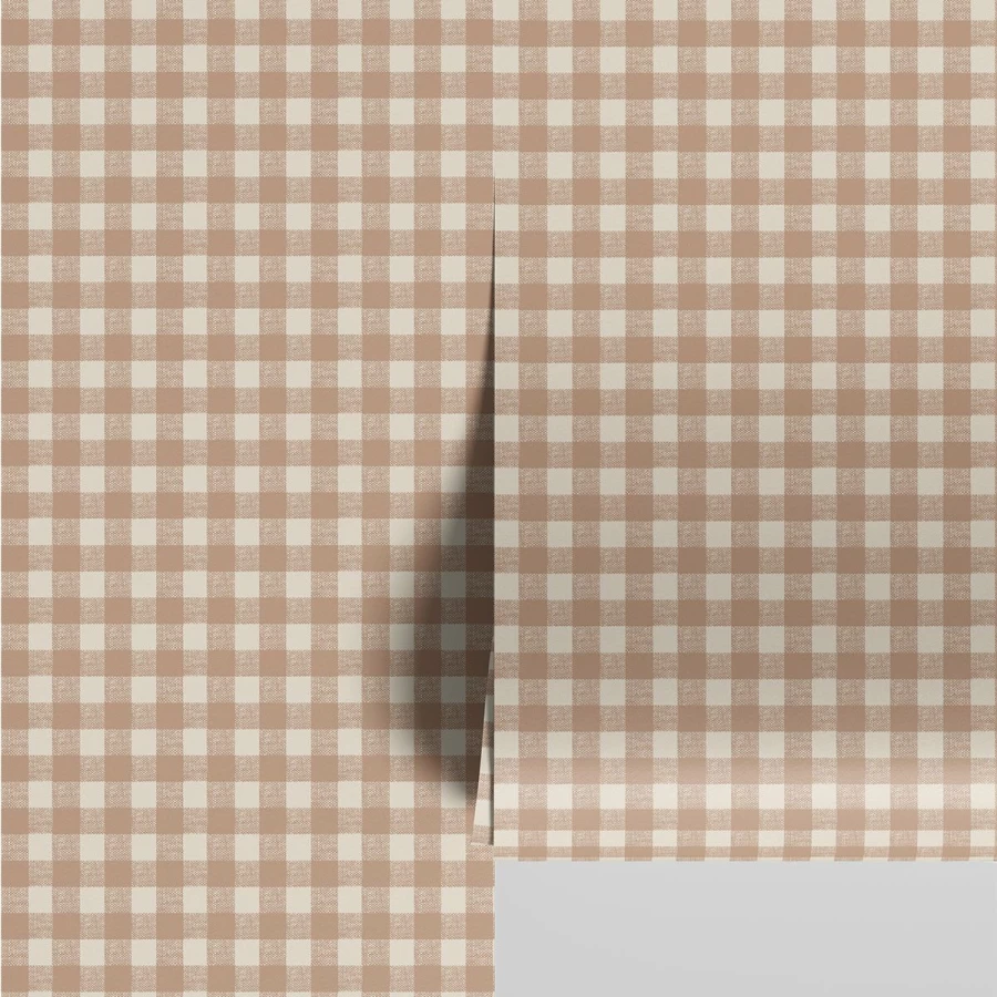 "Piglet in Bed Warm Clay Gingham Wallpaper – Peel & Stick Textured Wallpaper for Cozy Home Decor"