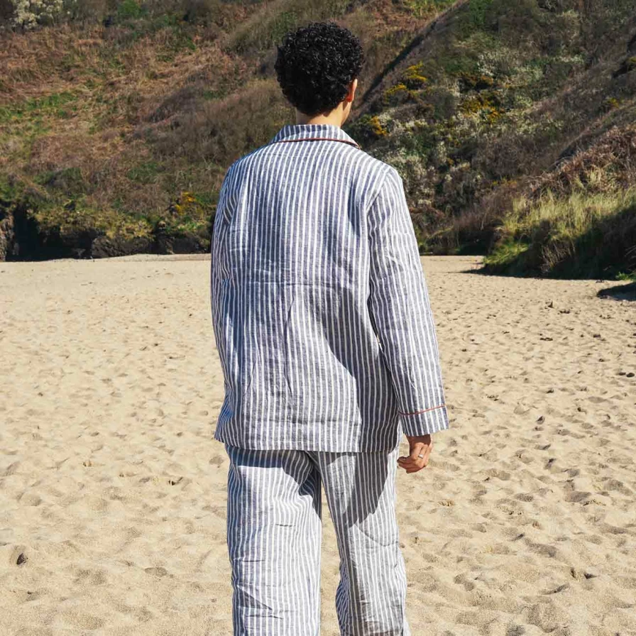 Piglet in Bed Men's Midnight Stripe Linen Pyjama Set - Comfortable Sleepwear Pants for Men