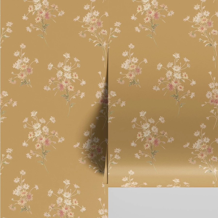 "Piglet in Bed Butterscotch Daisy Floral Wallpaper – Peel and Stick Design"