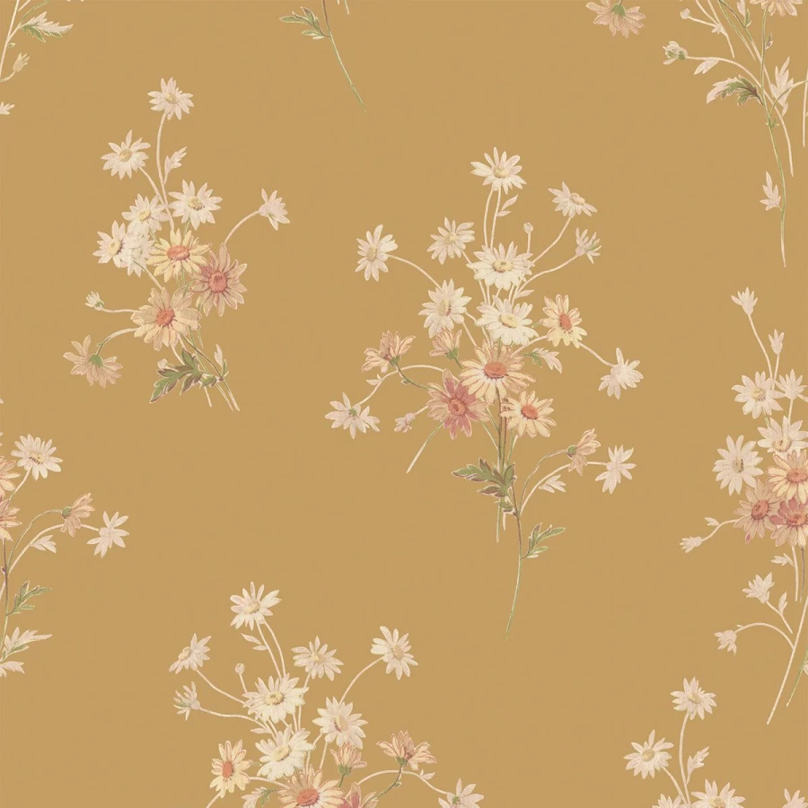 "Piglet in Bed Butterscotch Daisy Floral Wallpaper – Peel and Stick Design"