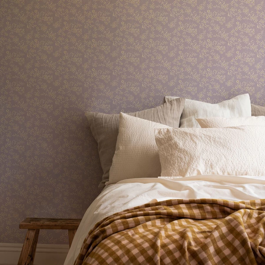 "Piglet in Bed Lavender Camille Floral Wallpaper – Premium Botanical Peel and Stick Design"