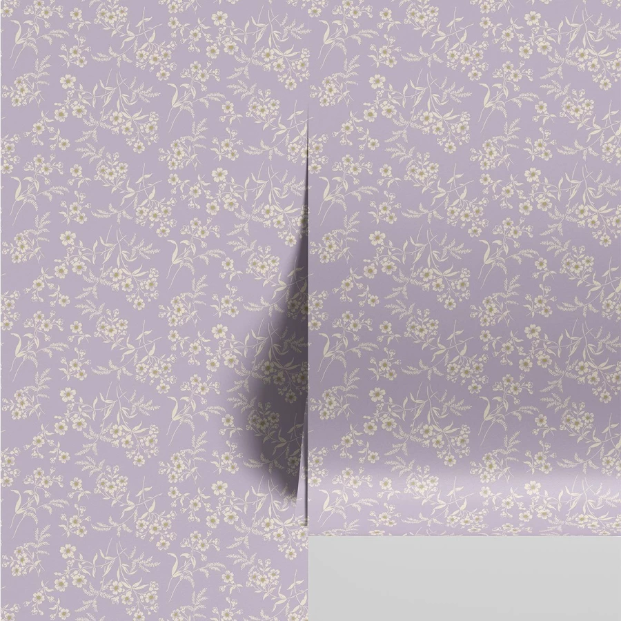 "Piglet in Bed Lavender Camille Floral Wallpaper – Premium Botanical Peel and Stick Design"