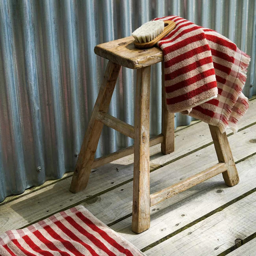 Piglet in Bed Red Sandstone Striped Cotton Hand Towel - Soft & Absorbent Bathroom Towel