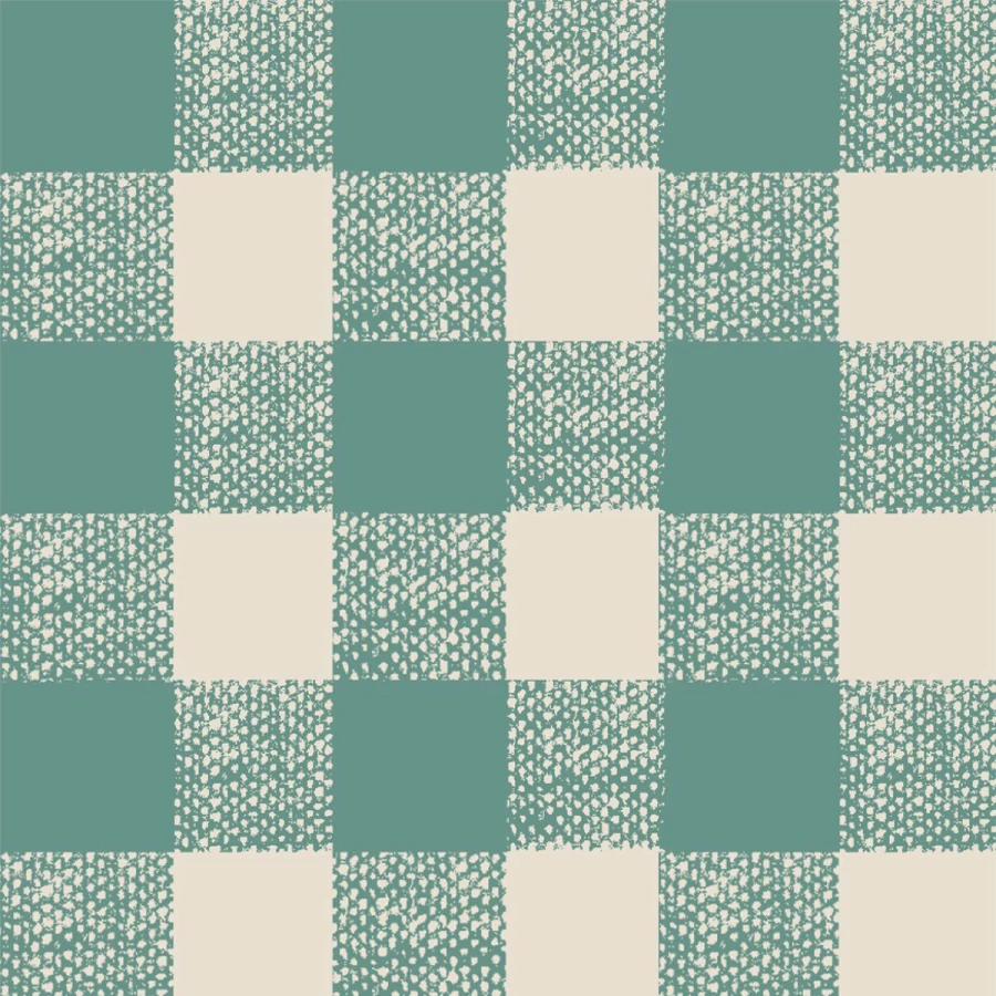 "Piglet in Bed Faded Teal Gingham Wallpaper – Vintage-Inspired Peel and Stick Wallpaper"