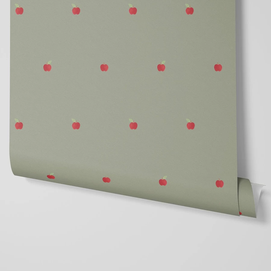 "Piglet in Bed Lichen Green Apples Peel & Stick Wallpaper - Botanical Removable Wallpaper"