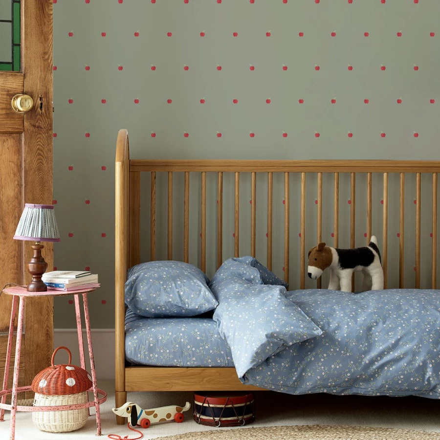 "Piglet in Bed Lichen Green Apples Peel & Stick Wallpaper - Botanical Removable Wallpaper"