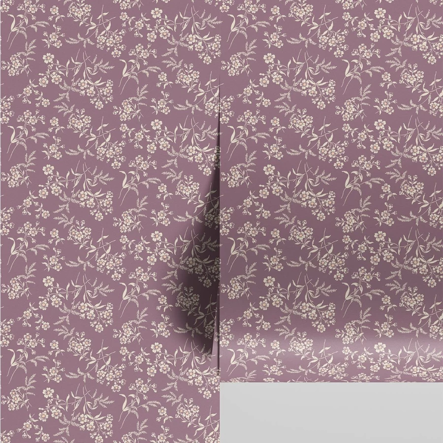 Piglet in Bed Plum Camille Floral Wallpaper – Vintage Botanical Peel and Stick Wallpaper