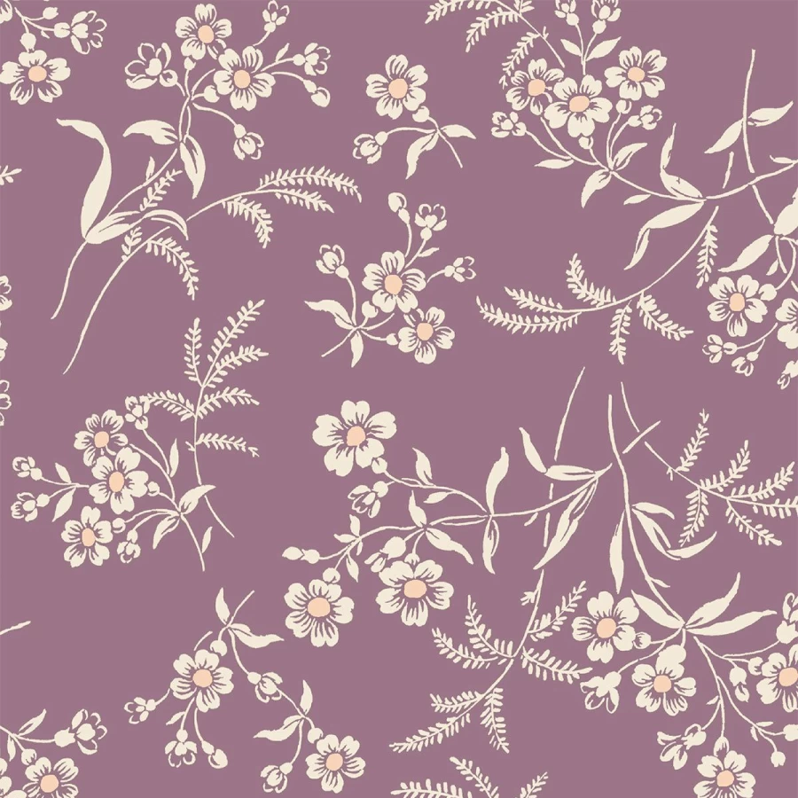 Piglet in Bed Plum Camille Floral Wallpaper – Vintage Botanical Peel and Stick Wallpaper