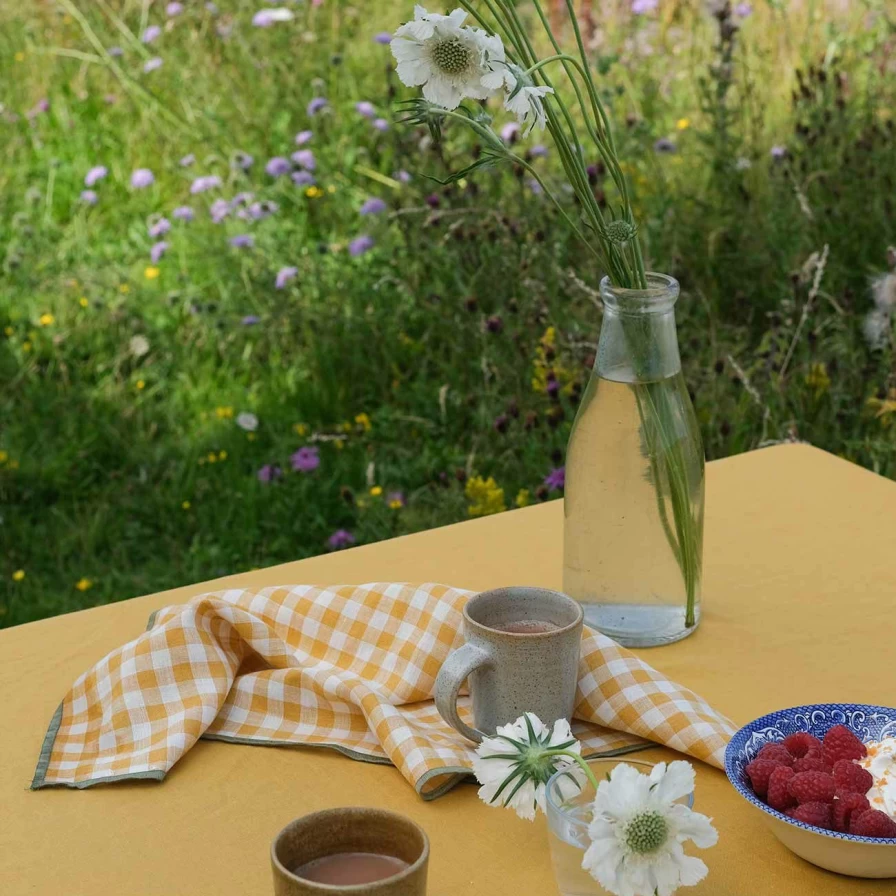 Piglet in Bed Honey Gingham Linen Napkins Set of 4 - Premium 100% Linen Kitchen & Dining Tableware