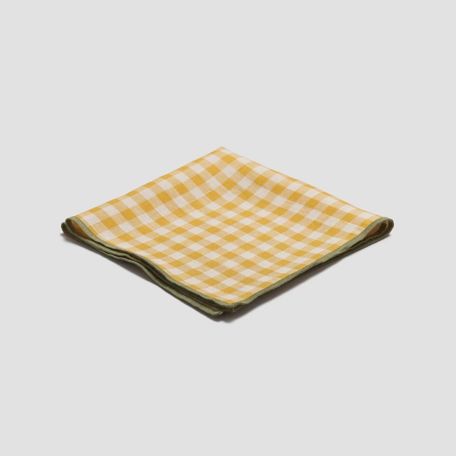 Piglet in Bed Honey Gingham Linen Napkins Set of 4 - Premium 100% Linen Kitchen & Dining Tableware