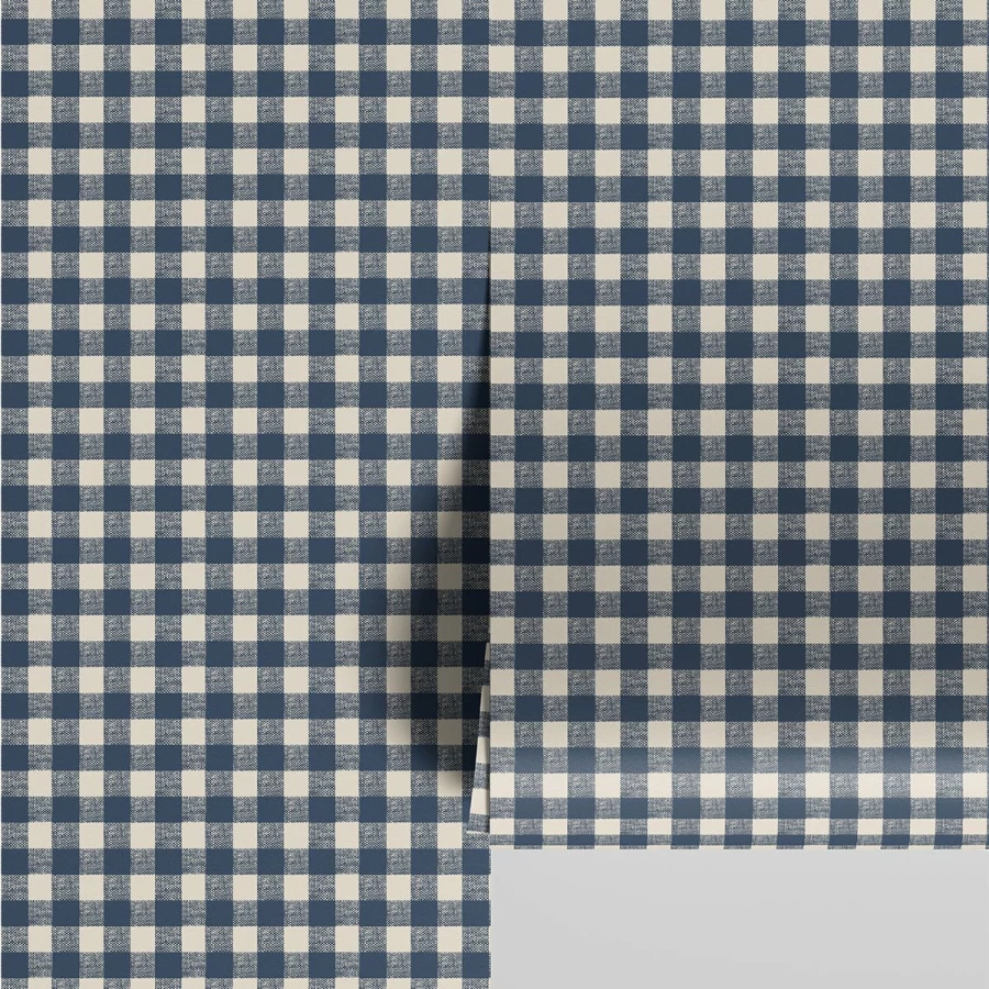 Piglet in Bed Titan Blue Gingham Wallpaper – Premium Peel & Stick Wallpaper for Stylish Home Decor