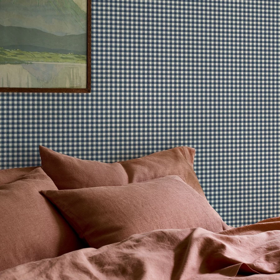 Piglet in Bed Titan Blue Gingham Wallpaper – Premium Peel & Stick Wallpaper for Stylish Home Decor