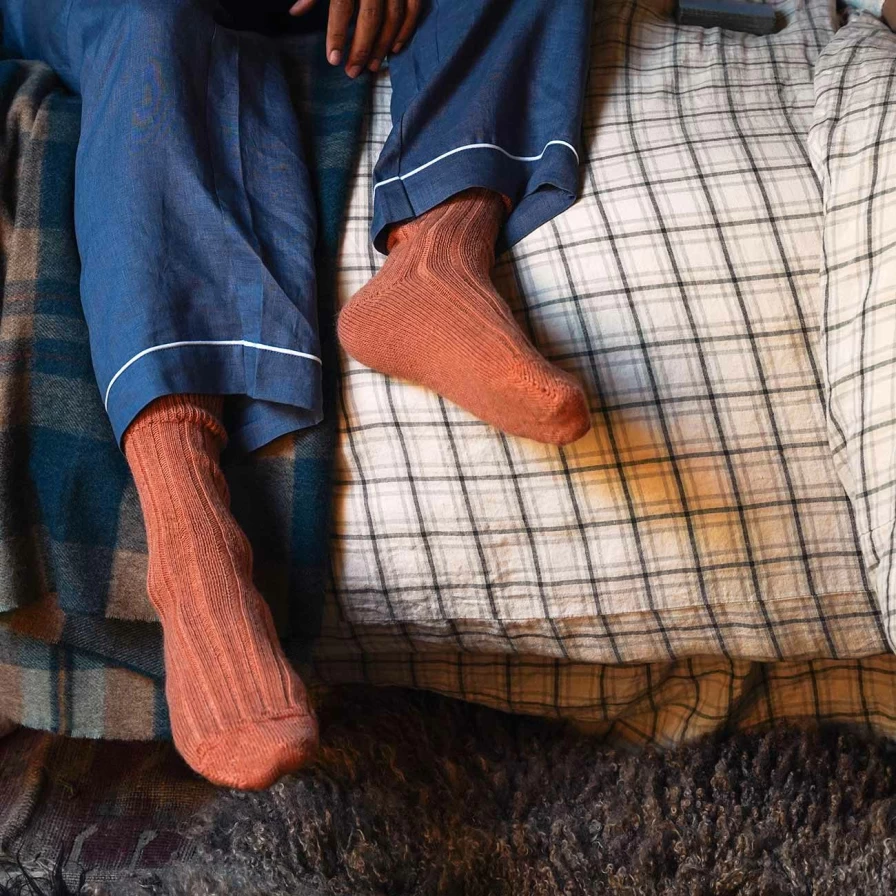 Piglet in Bed Burnt Orange Alpaca Wool Bed Socks for Warmth and Comfort