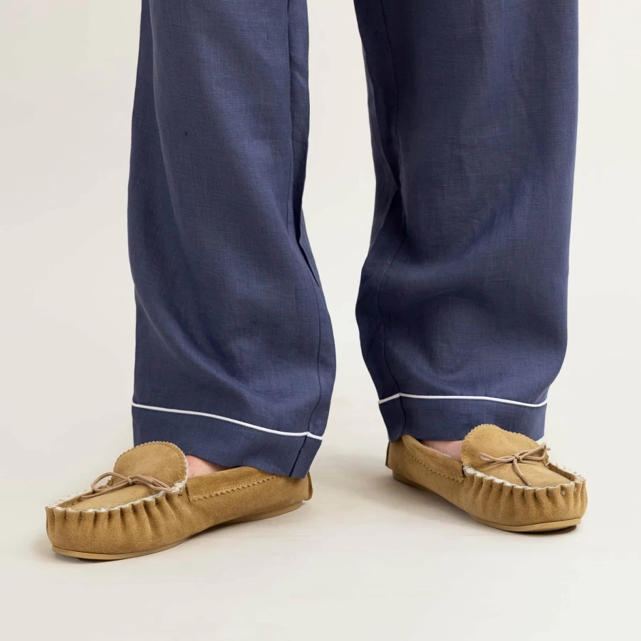 Piglet in Bed Men's Genuine Sheepskin Moccasin Slippers – Comfortable Indoor/Outdoor House Shoes