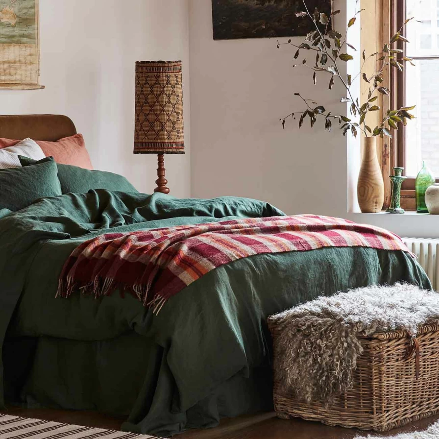 Piglet in Bed Berry Check Wool Blanket – Cozy Cabin-Style Throw for Winter Warmth